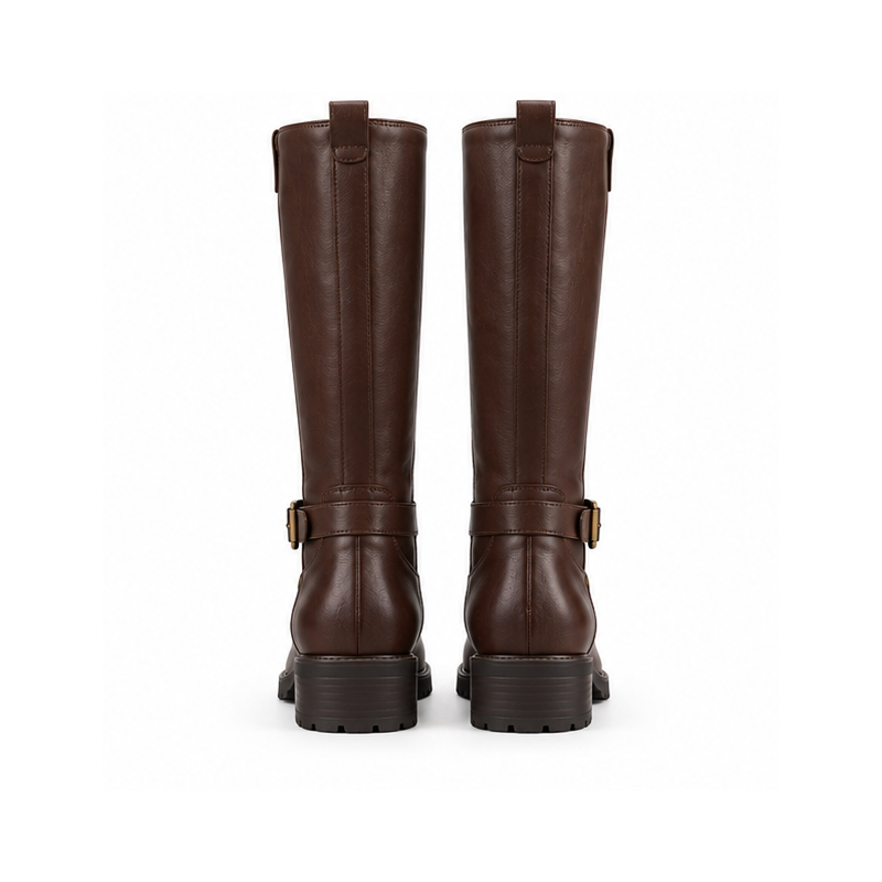Women's Brown Buckle-Detail Knee-High Riding Boots