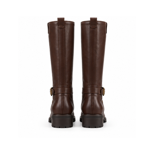 Women's Brown Buckle-Detail Knee-High Riding Boots