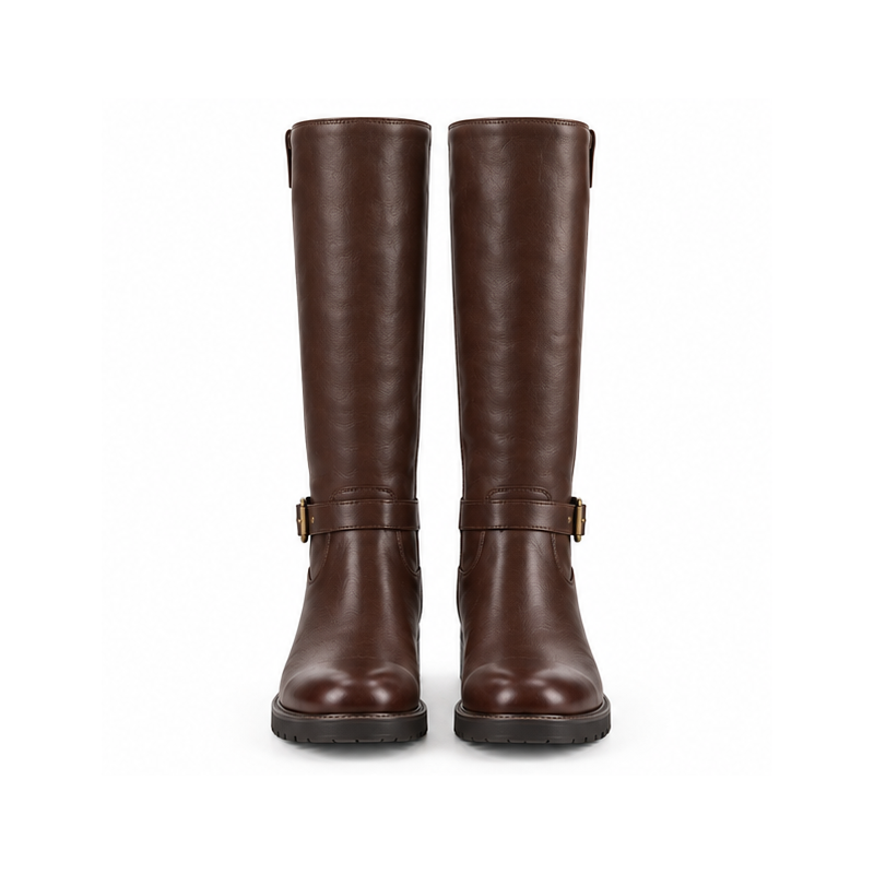 Women's Brown Buckle-Detail Knee-High Riding Boots
