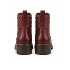 Women's Burgundy Quilted Lace-Up Ankle Boots