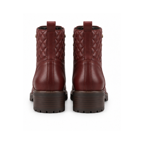 Women's Burgundy Quilted Lace-Up Ankle Boots