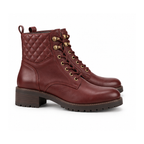 Women's Burgundy Quilted Lace-Up Ankle Boots