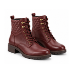 Women's Burgundy Quilted Lace-Up Ankle Boots